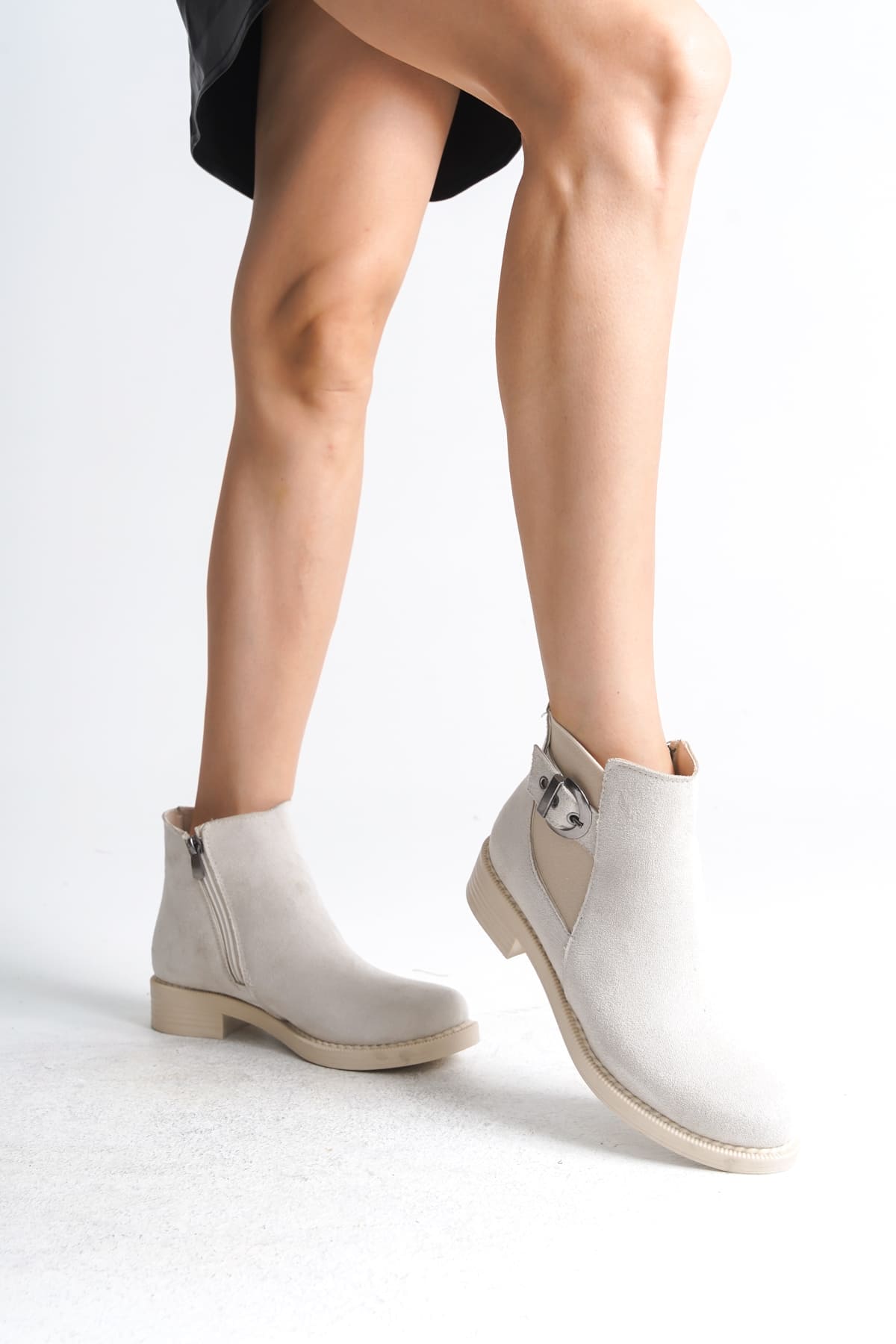 Joy Woman LUNA Krem Süet Fermuarlı Lastikli Ortopedik Taban Kadın Bot