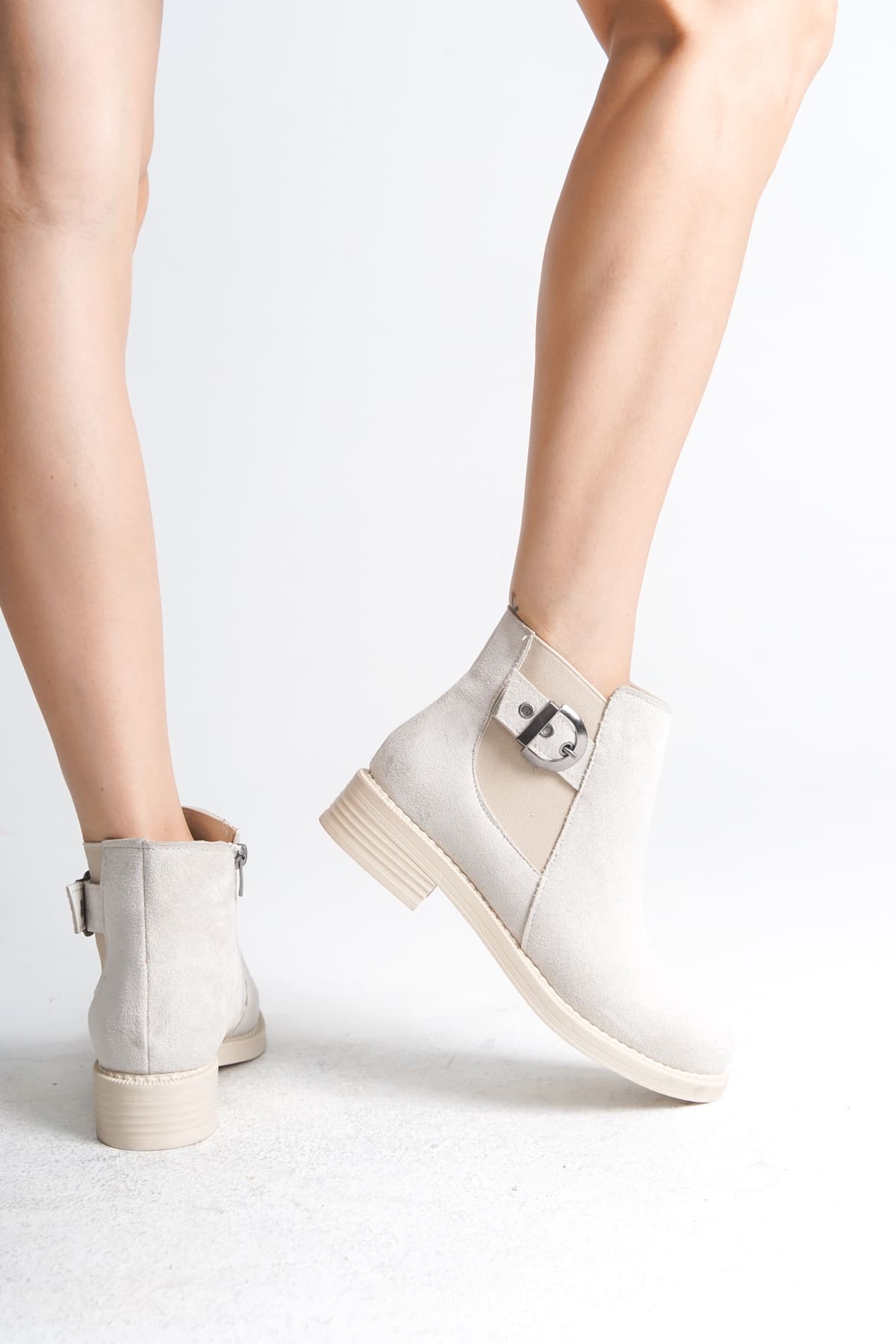 Joy Woman LUNA Krem Süet Fermuarlı Lastikli Ortopedik Taban Kadın Bot