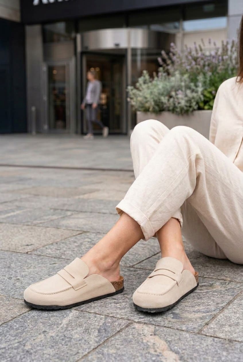 LUVRA Bağcıksız Hakiki Süet Deri Kadın Günlük Mantar Taban Loafer Klasik Ayakkabı HDMT - Krem - 36 Resim 3