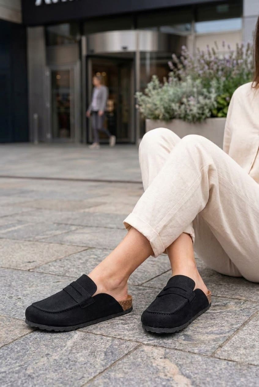 LUVRA Bağcıksız Hakiki Süet Deri Kadın Günlük Mantar Taban Loafer Klasik Ayakkabı HDMT - Siyah - 41 Resim 3