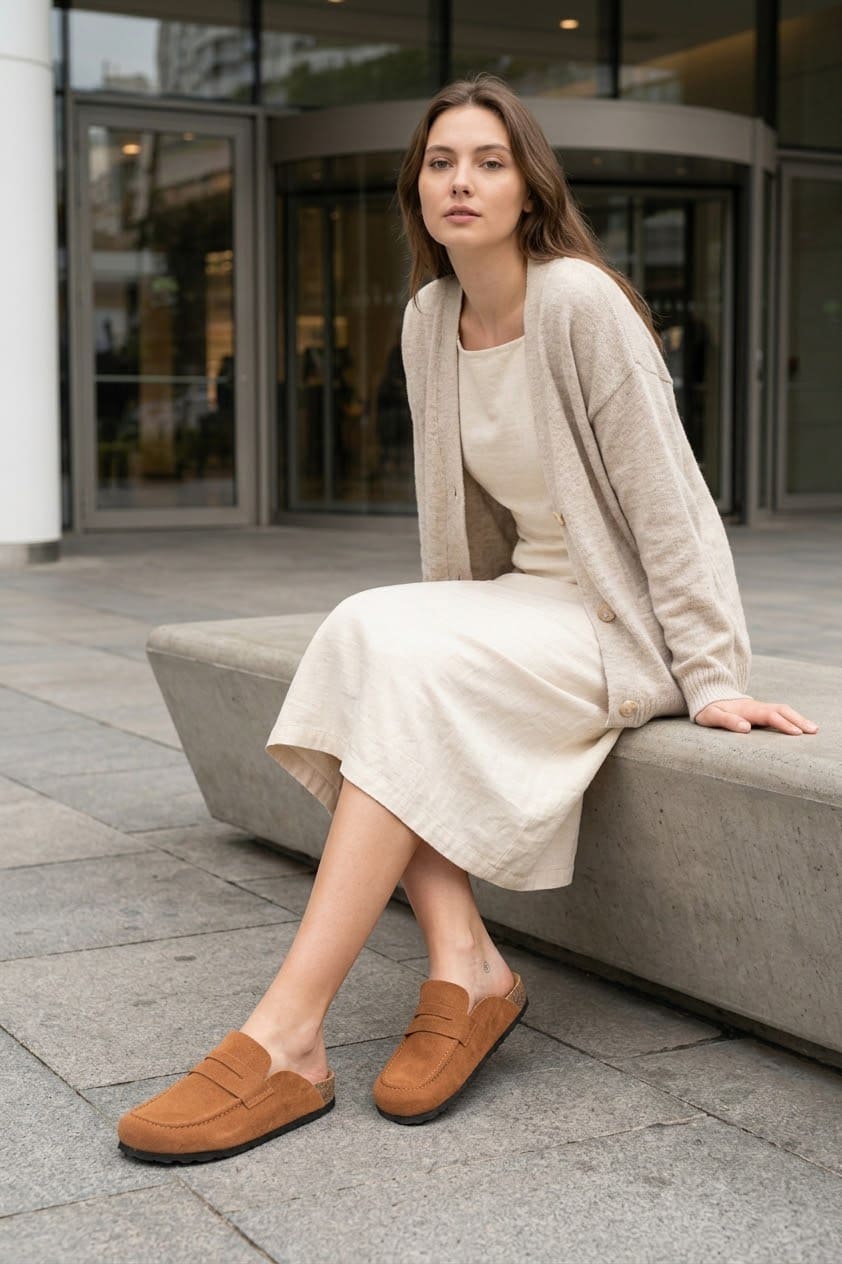 LUVRA Bağcıksız Hakiki Süet Deri Kadın Günlük Mantar Taban Loafer Klasik Ayakkabı HDMT - Taba - 36 Resim 2