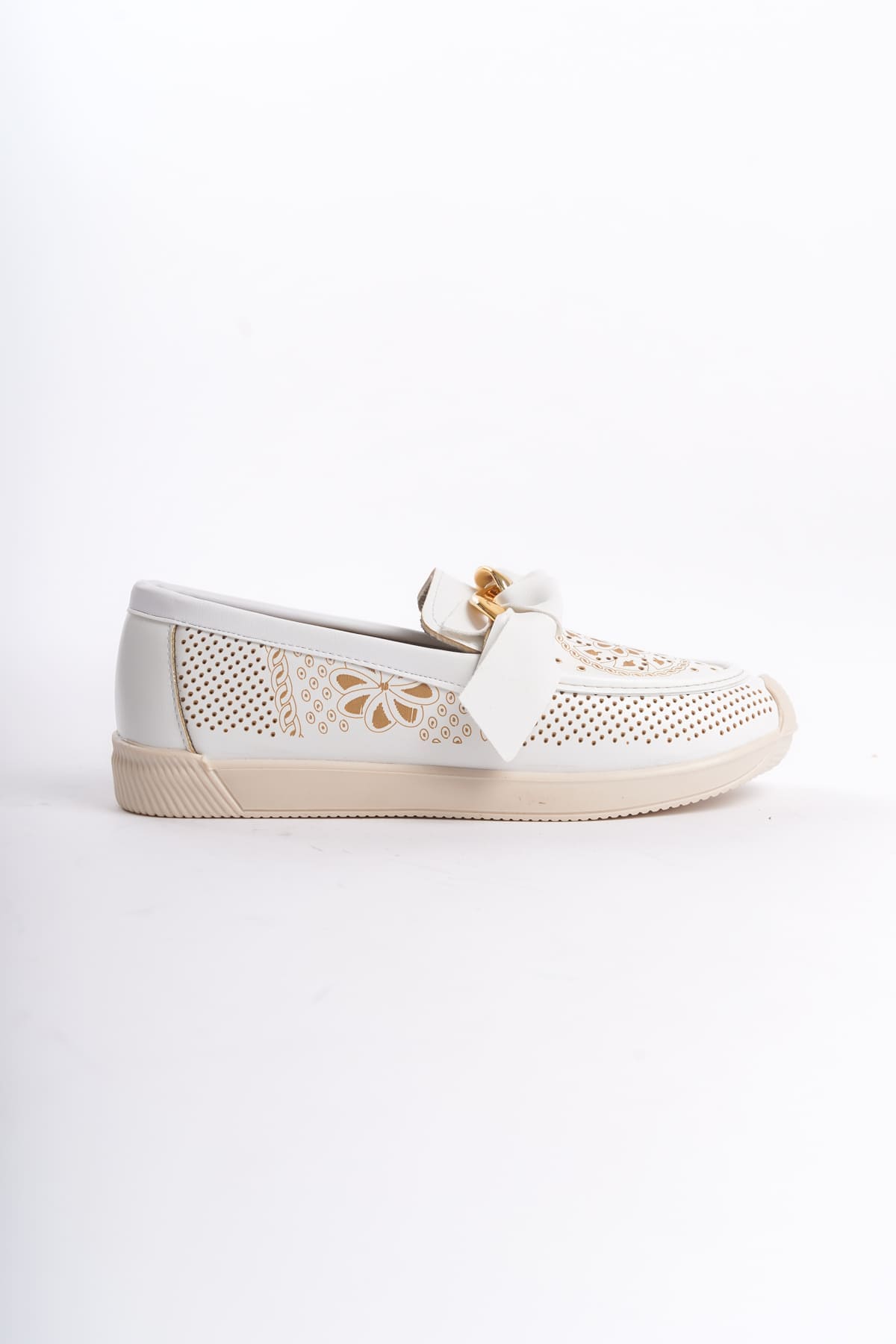 LYDIA Beyaz Bağcıksız Ortopedik Çiçek Desenli Kadın Babet