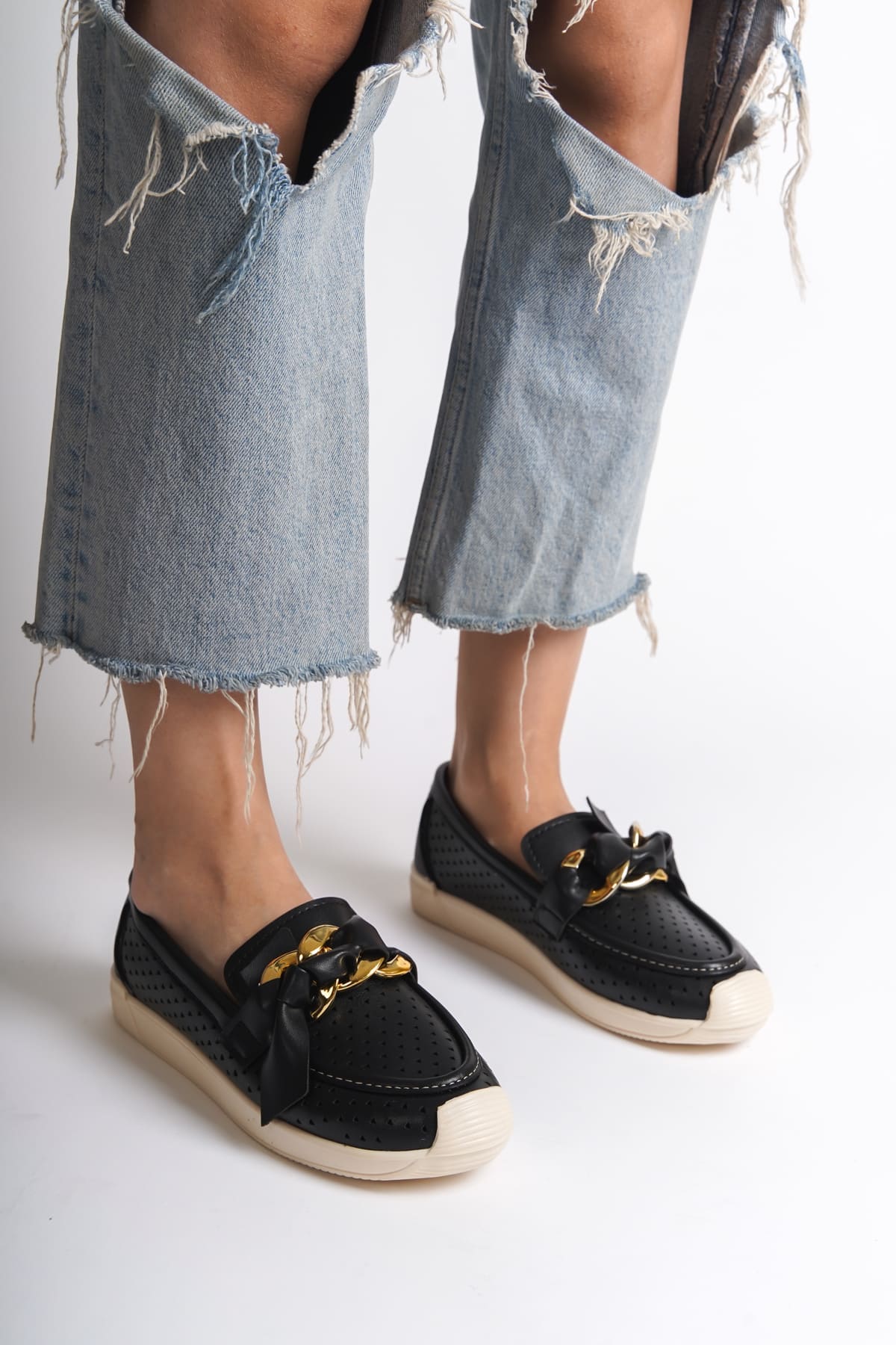 LYDIA Bağcıksız Ortopedik Rahat Taban Kalp Desenli Kadın Babet Ayakkabı  CKT - Siyah - 37