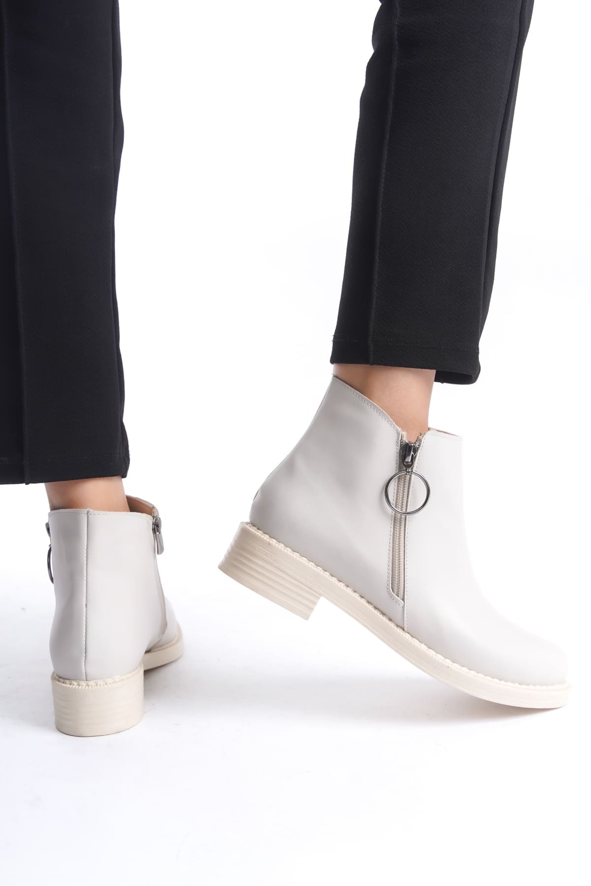 MARGARET Fermuarlı Ortopedik Taban Topuklu Kadın Bot CKT - Krem - 40 Resim 3