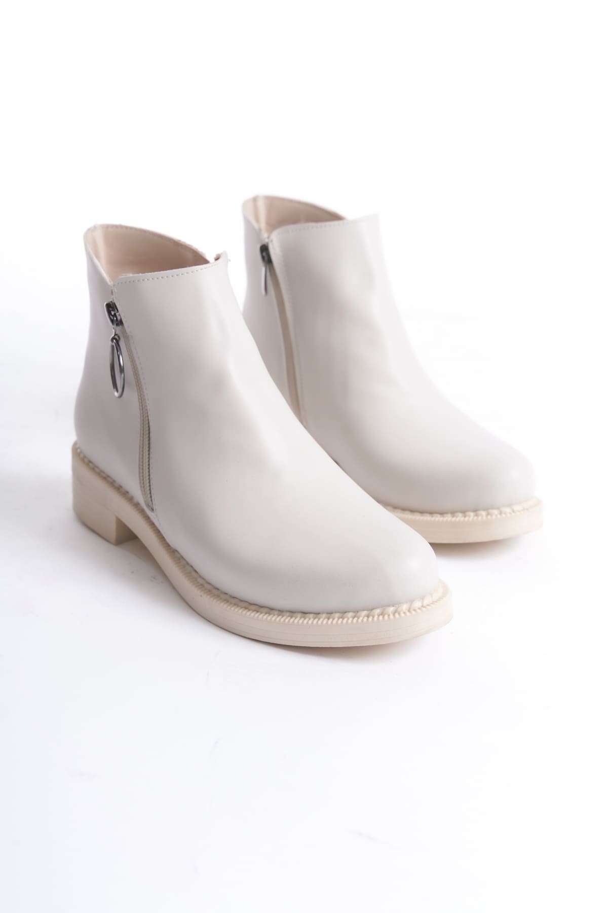 MARGARET Fermuarlı Ortopedik Taban Topuklu Kadın Bot  CKT - Krem - 40 Resim 4