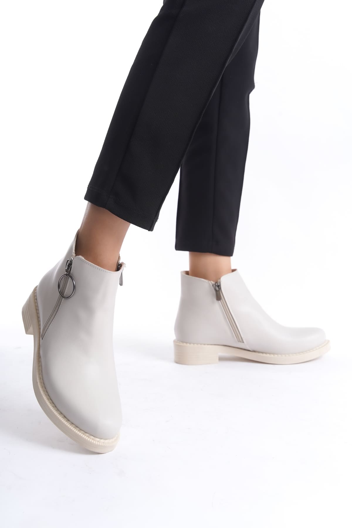 MARGARET Fermuarlı Ortopedik Taban Topuklu Kadın Bot  CKT - Krem - 40