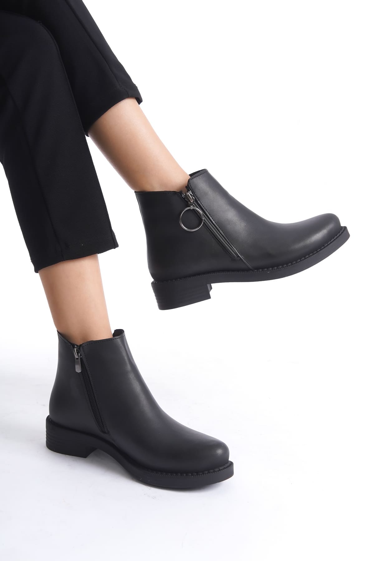 MARGARET Fermuarlı Ortopedik Taban Topuklu Kadın Bot - CST - Siyah - 39 Resim 3