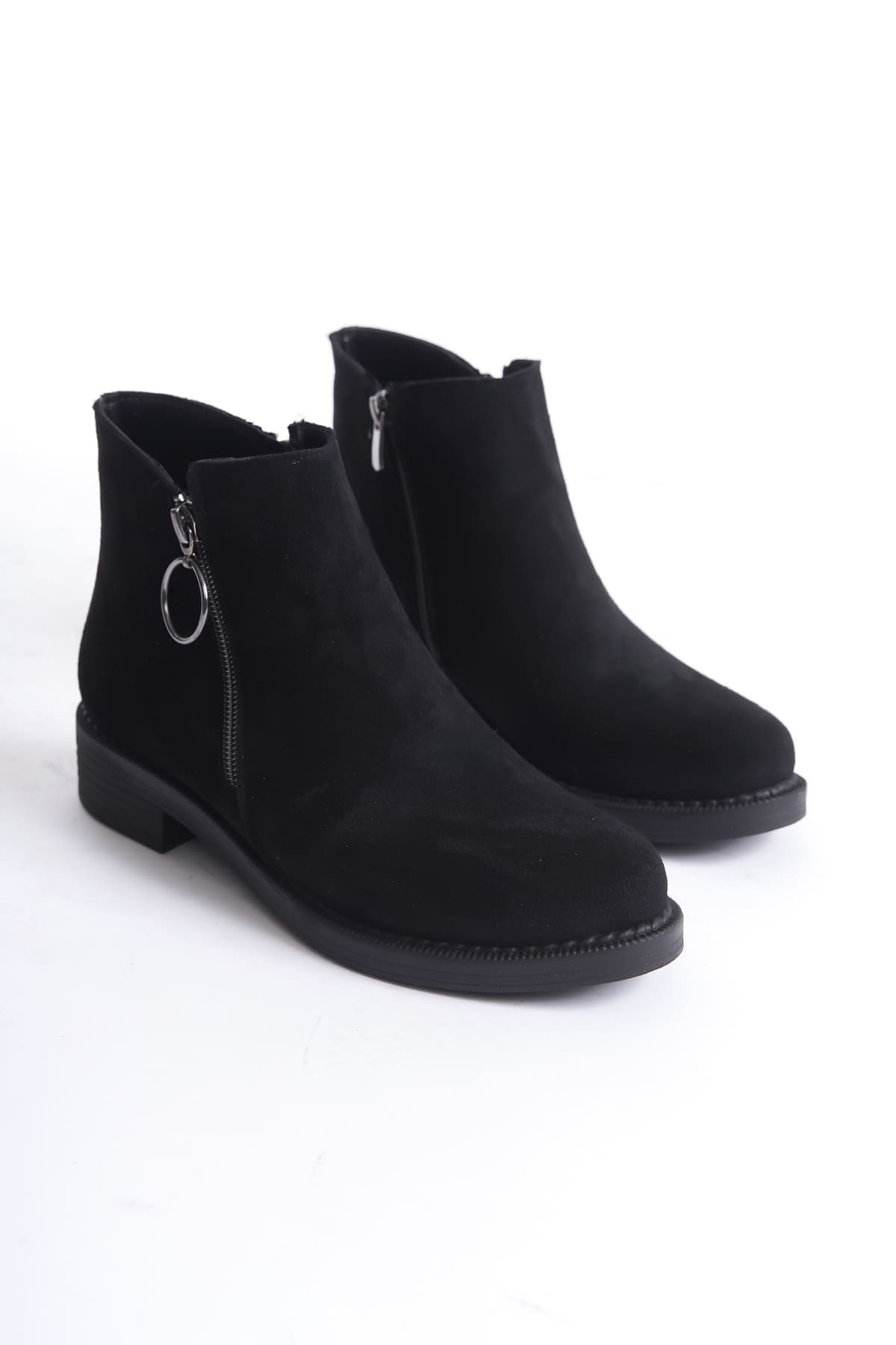 MARGARET Fermuarlı Ortopedik Taban Topuklu Süet Kadın Bot SST - Siyah - 36 Resim 4