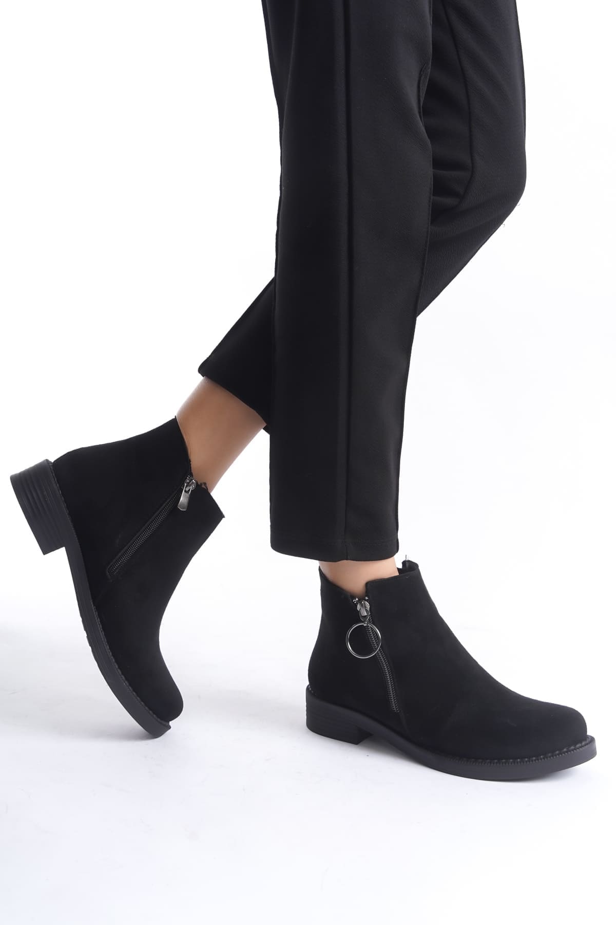 MARGARET Fermuarlı Ortopedik Taban Topuklu Süet Kadın Bot SST - Siyah - 36