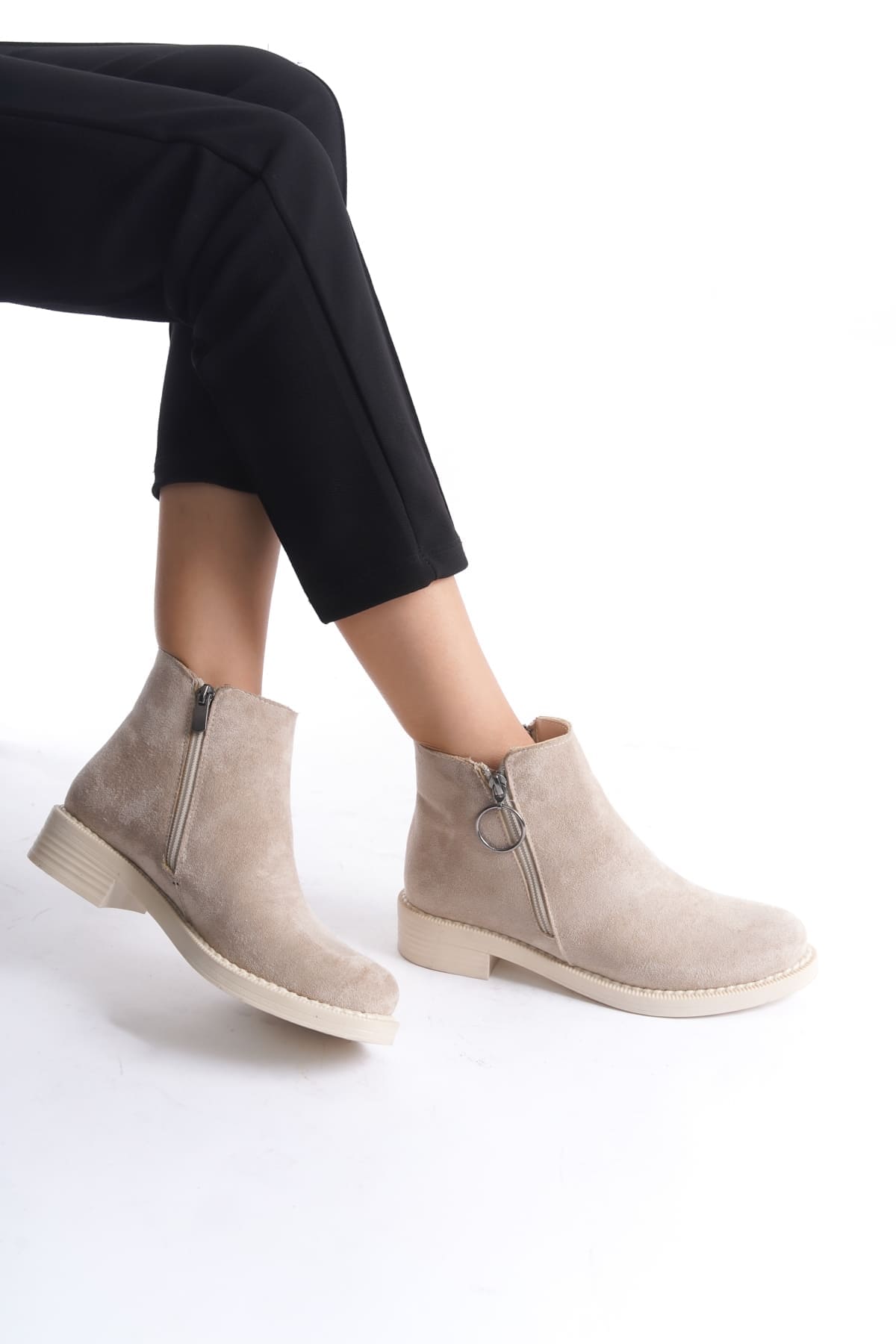 MARGARET Fermuarlı Ortopedik Taban Topuklu Süet Kadın Bot  STT - Ten - 39 Resim 2