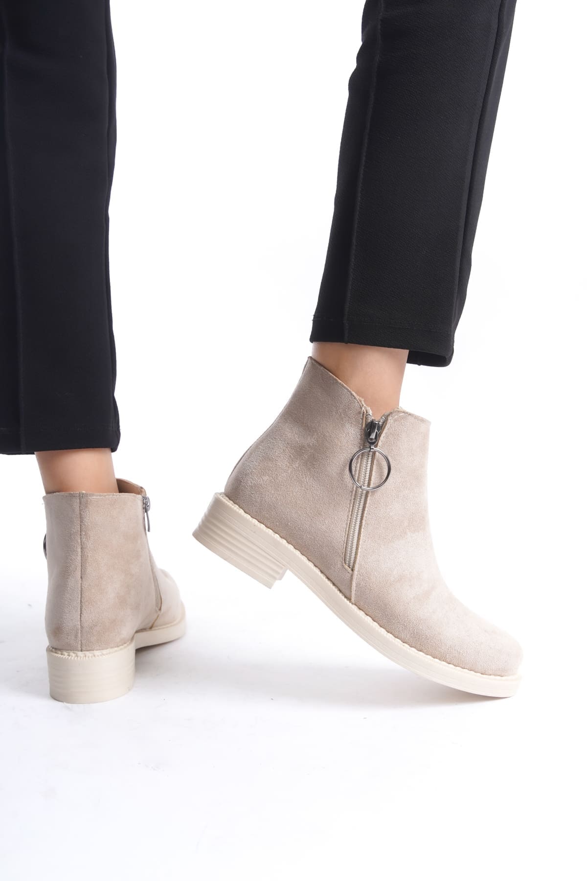 MARGARET Fermuarlı Ortopedik Taban Topuklu Süet Kadın Bot  STT - Ten - 39 Resim 3