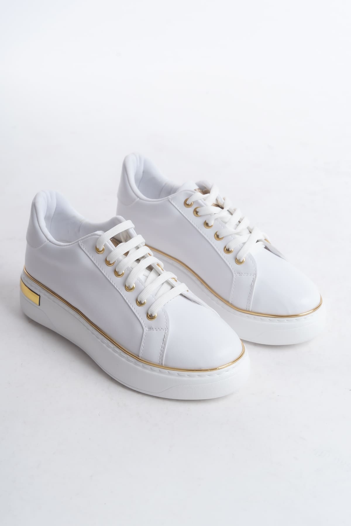 MINA Bağcıklı Ortopedik Taban Kadın Sneaker Spor Ayakkabı  CBT - Beyaz/Altın - 39 Resim 4