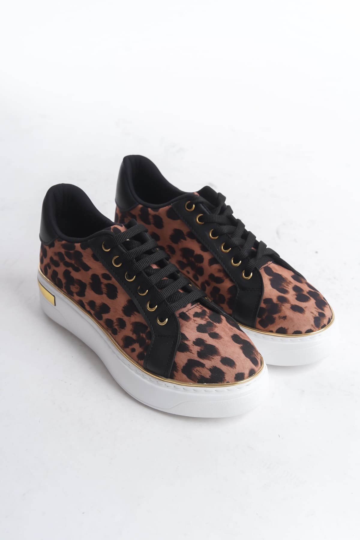 MINA Bağcıklı Ortopedik Taban Leopar Desenli Kadın Sneaker Spor Ayakkabı  TBT - Kahverengi - 39 Resim 4
