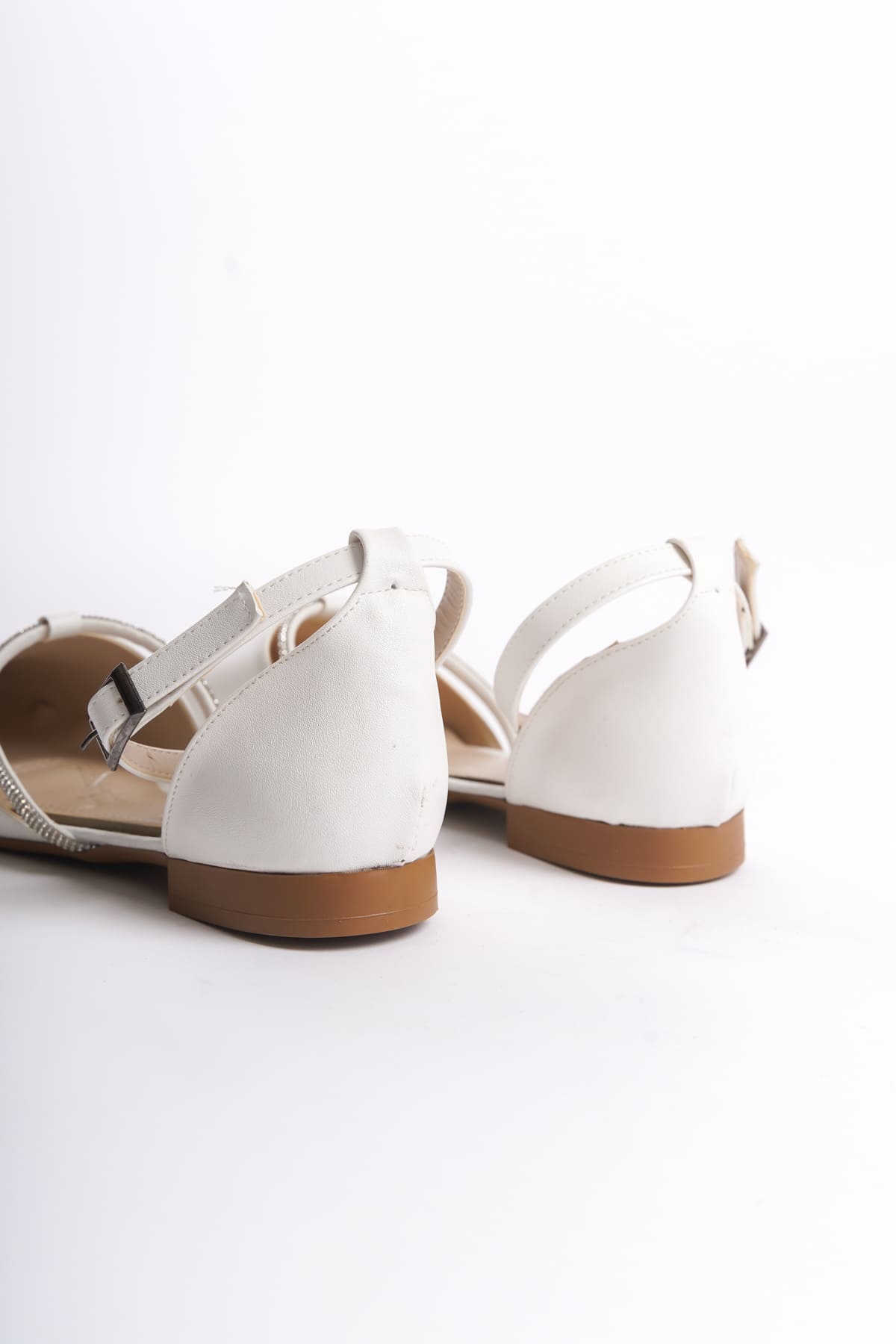 MONICA Tokalı Ortopedik Rahat Taban Taş Detaylı Kadın Babet Ayakkabı  CKT - Beyaz - 39 Resim 5