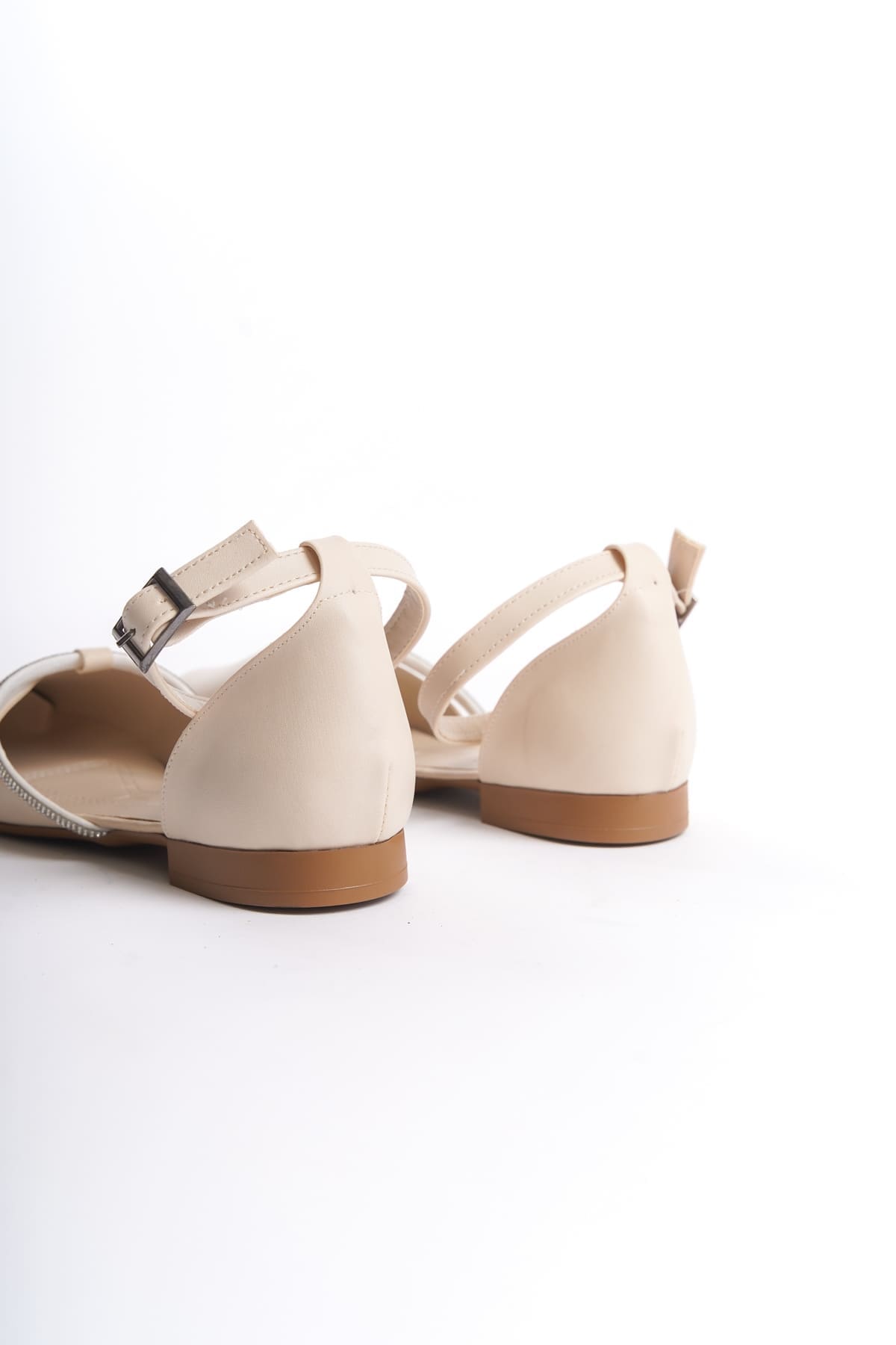 MONICA Tokalı Ortopedik Rahat Taban Taş Detaylı Kadın Babet Ayakkabı  CKT - Krem - 37 Resim 5