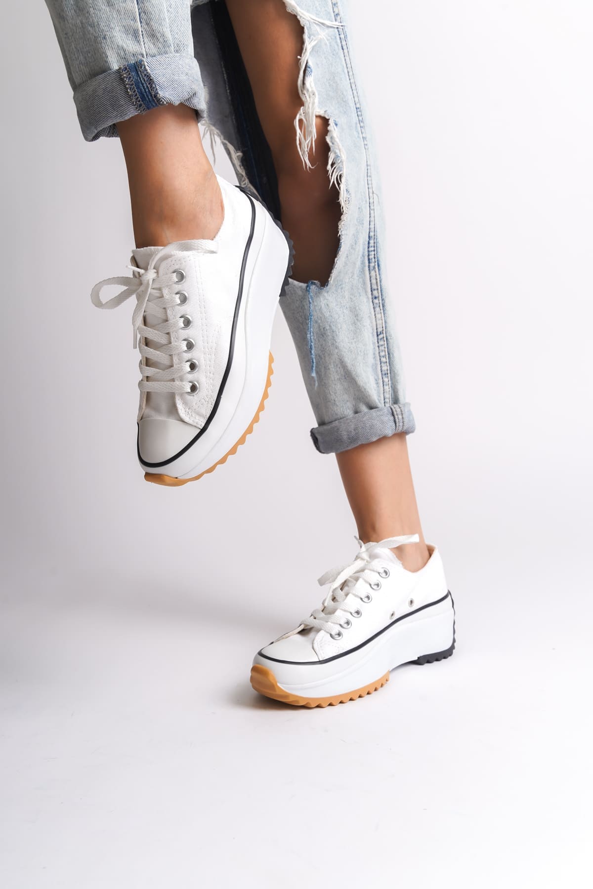 PARIS Bağcıklı Ortopedik Taban Kadın Sneaker Spor Ayakkabı  TBT - Beyaz - 38 Resim 3