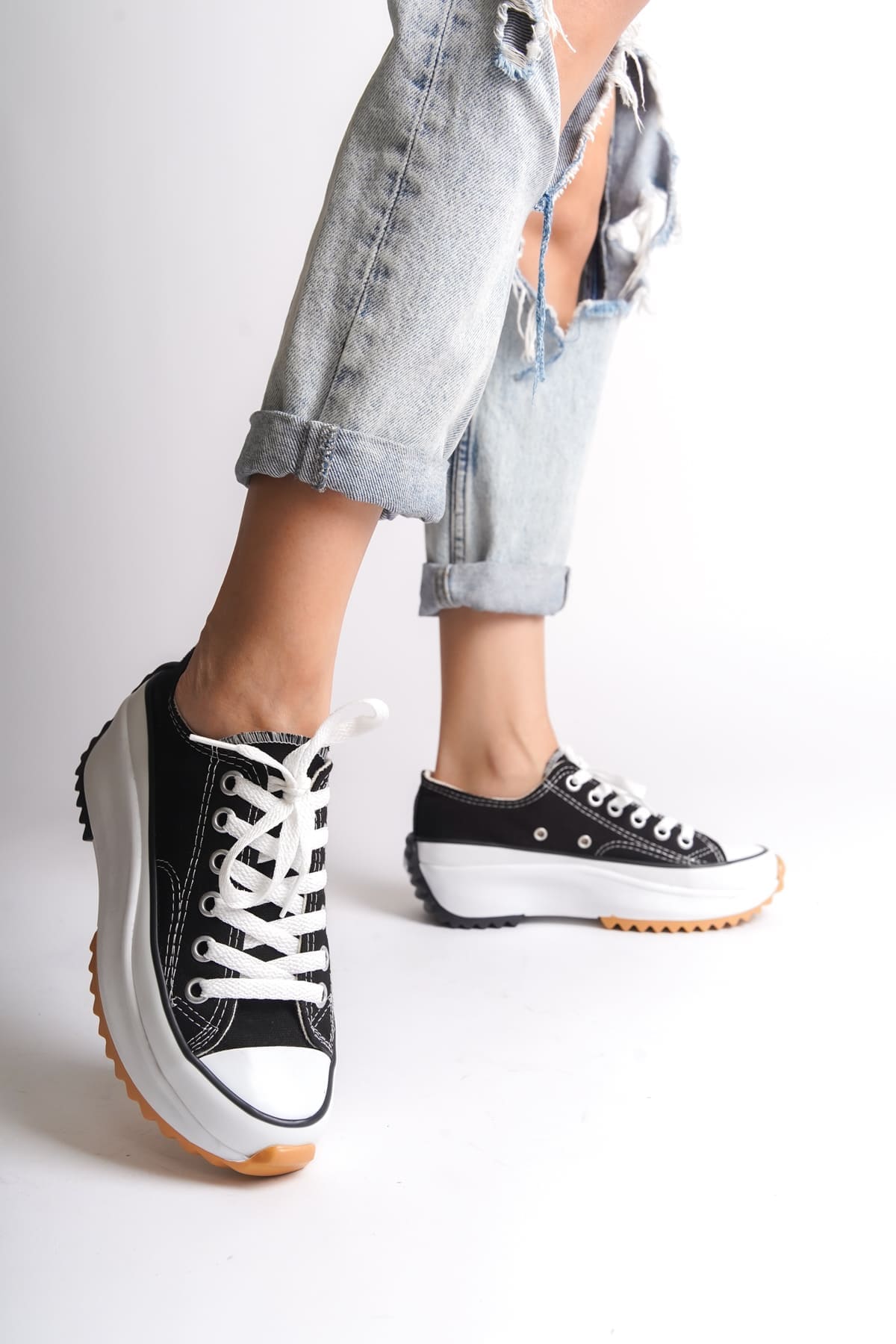 PARIS Bağcıklı Ortopedik Taban Kadın Sneaker Spor Ayakkabı  TBT - Siyah