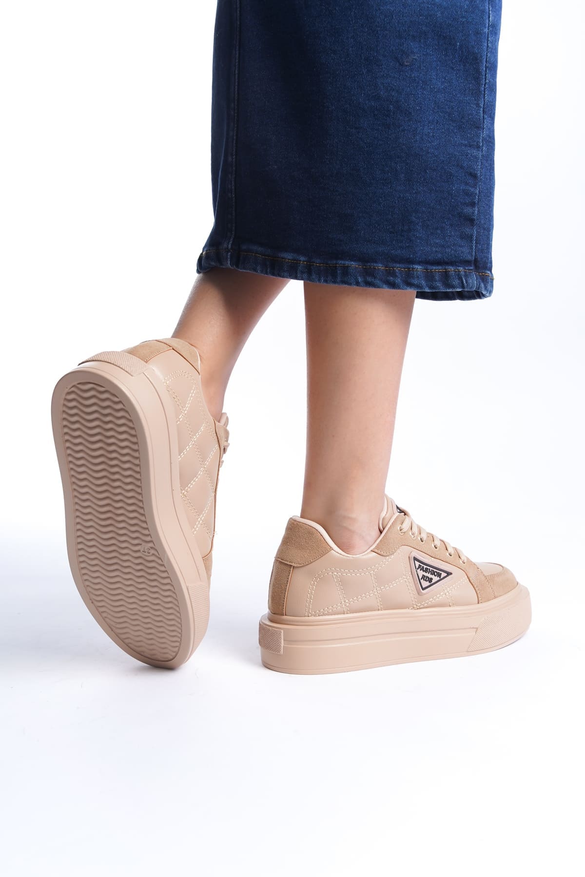 PRAG Bağcıklı Ortopedik Taban Desenli Kadın Sneaker Spor Ayakkabı CTT - Ten - 39 Resim 3