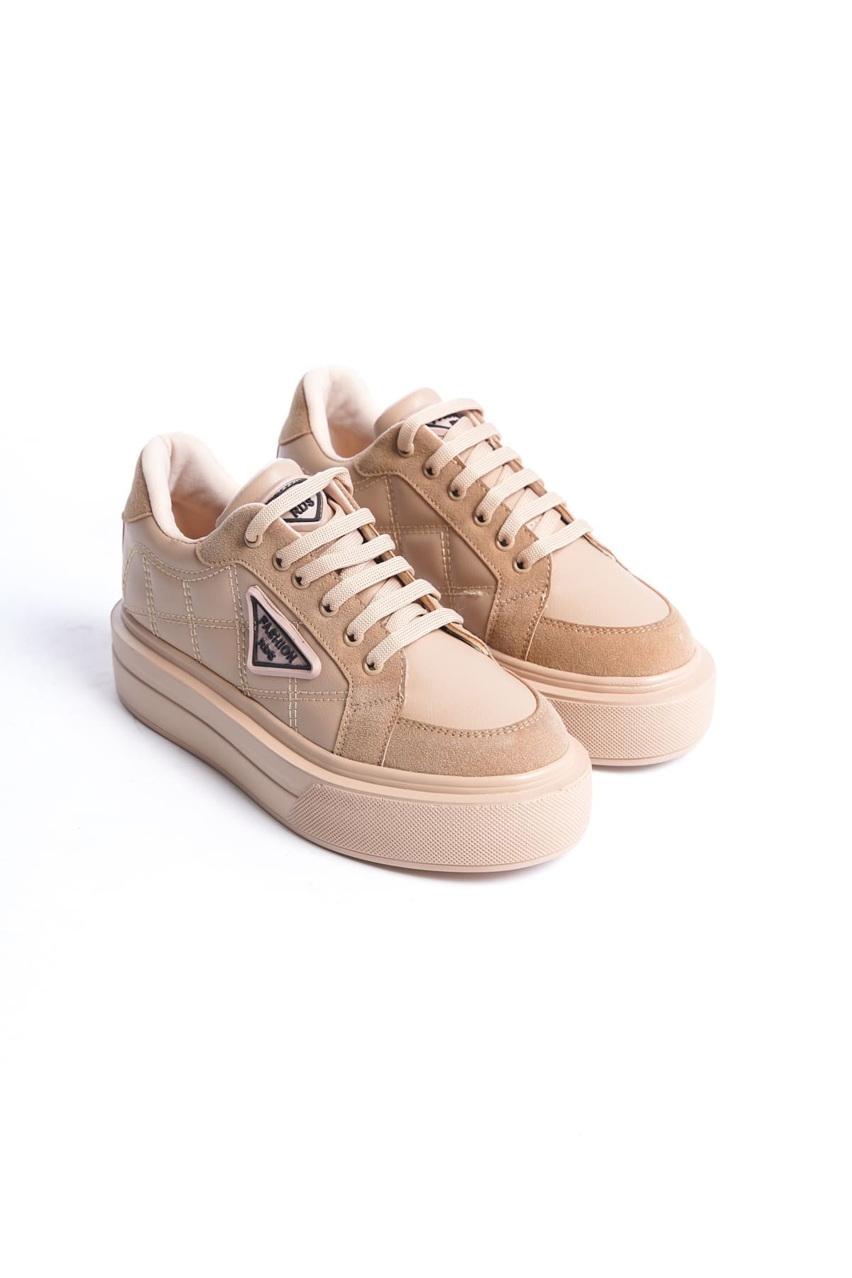 PRAG Bağcıklı Ortopedik Taban Desenli Kadın Sneaker Spor Ayakkabı CTT - Ten - 39 Resim 4