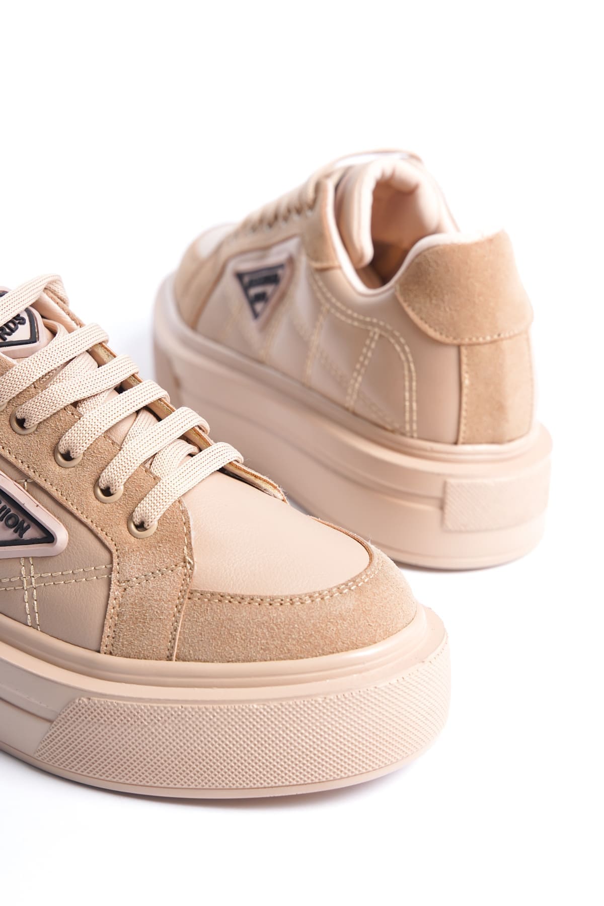 PRAG Bağcıklı Ortopedik Taban Desenli Kadın Sneaker Spor Ayakkabı CTT - Ten - 39 Resim 5