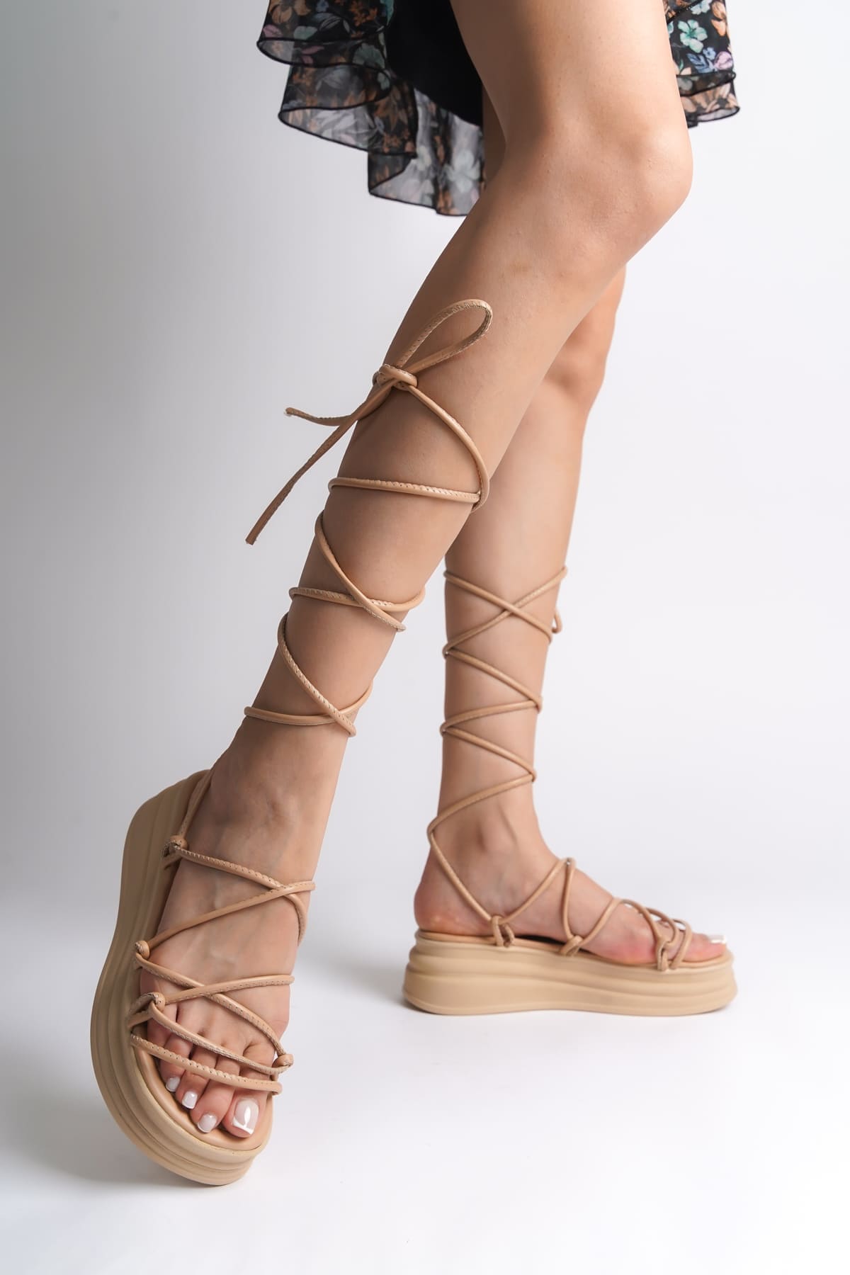 SAMANTHA Bilekten Bağlamalı Ortopedik Taban Kadın Terlik  CTT - Ten - 39