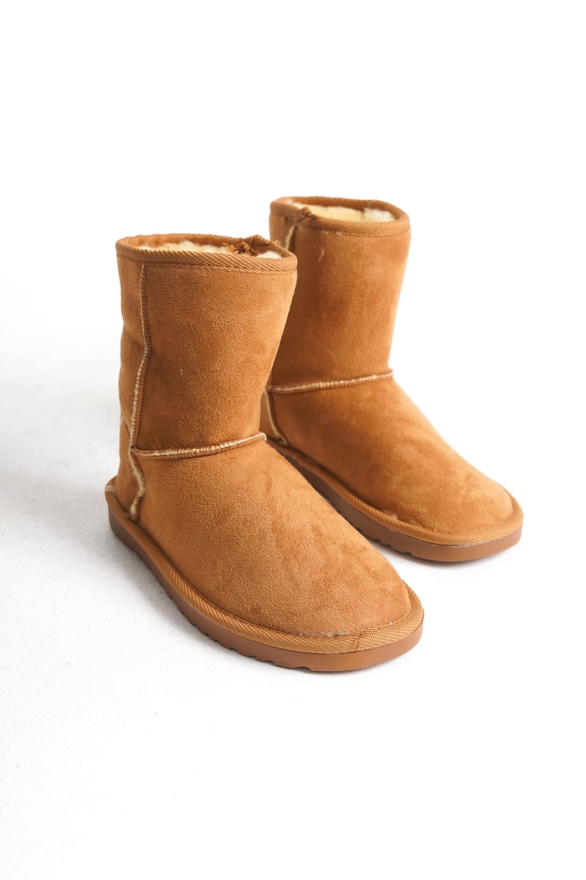 SELINA Bağcıksız Düz Taban İçi Kürklü Süet Kadın Bot  STT - Taba - 36 Resim 5