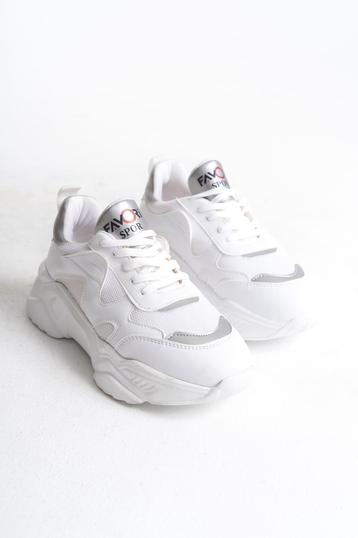 TOKYO Bağcıklı Ortopedik Taban Triko Detaylı Kadın Spor Ayakkabı  TBT - Beyaz/Gri - 39 Resim 5