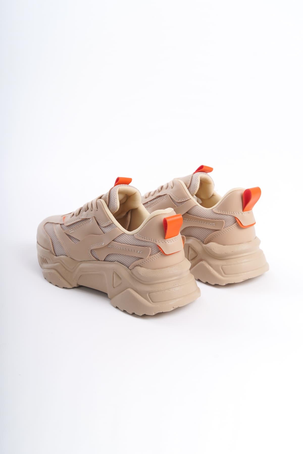 TOKYO Bağcıklı Ortopedik Taban Triko Detaylı Kadın Spor Ayakkabı  TTT - Ten/Turuncu - 39 Resim 5