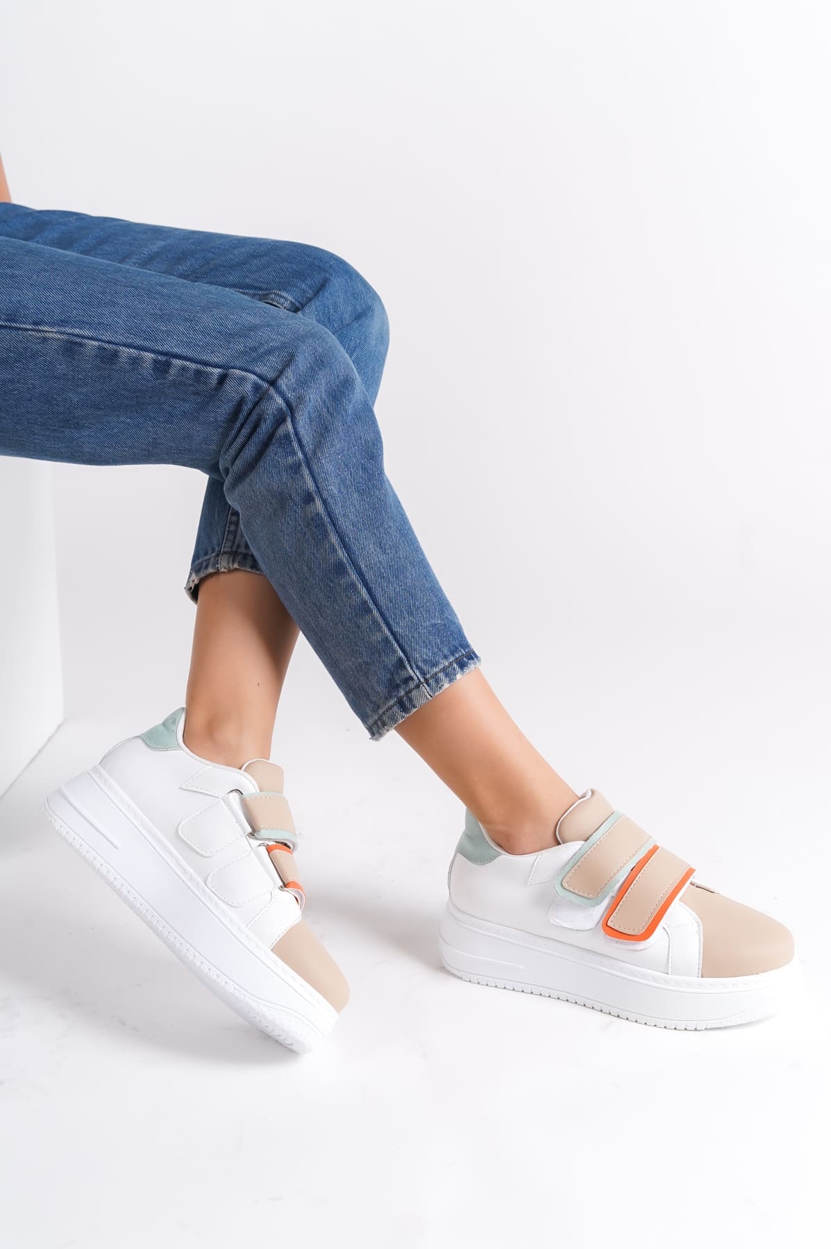 VALENCIA Unbonded Velcro Oresole Women Sneaker Sport Shoes CBT - White/Ten/Blue
