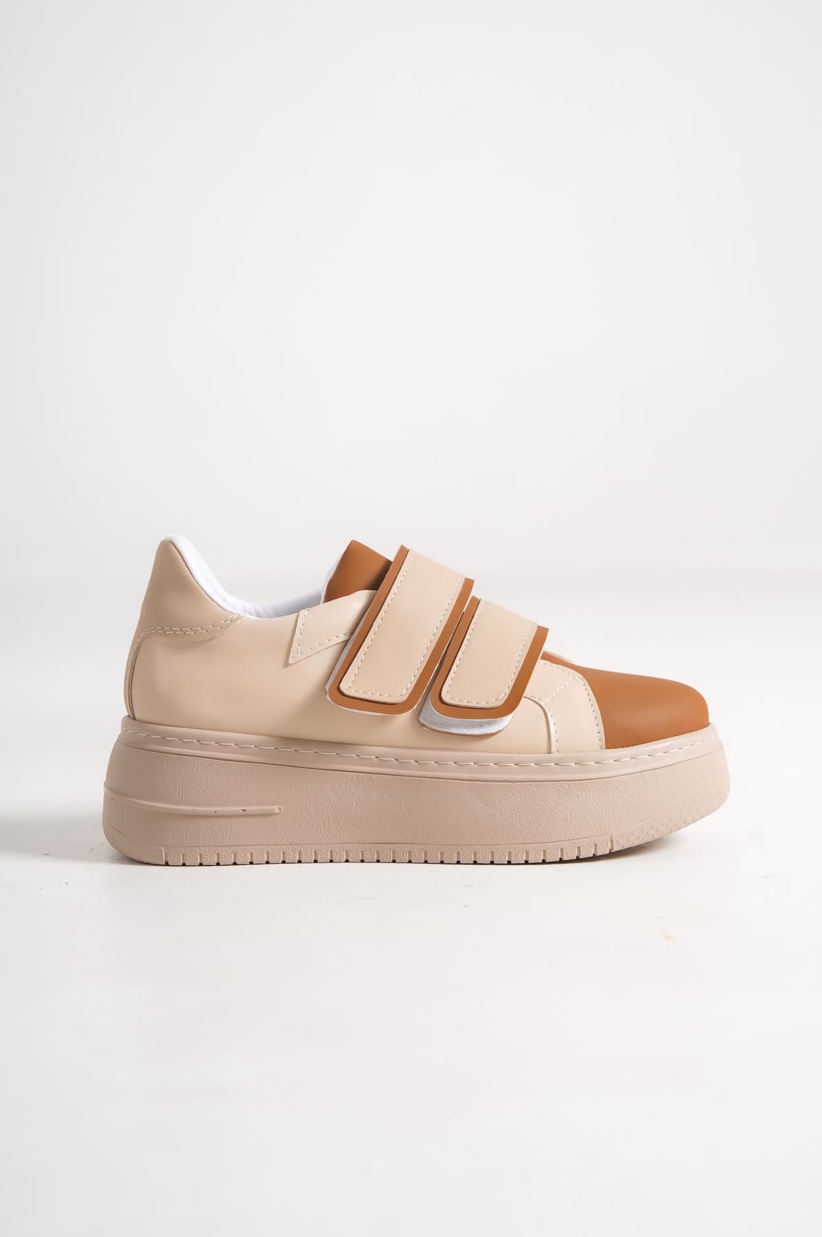 VALENCIA Bağcıksız Cırt Cırtlı Ortopedik Kadın Sneaker - Ten/Kahve